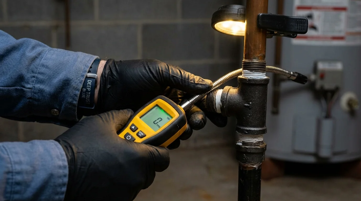 Gas leak detection with electronic sniffer by Johns Plumbing LLC in Sabetha